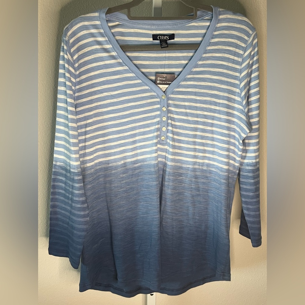 NWT CHAPS Blue Striped Women's LS Top